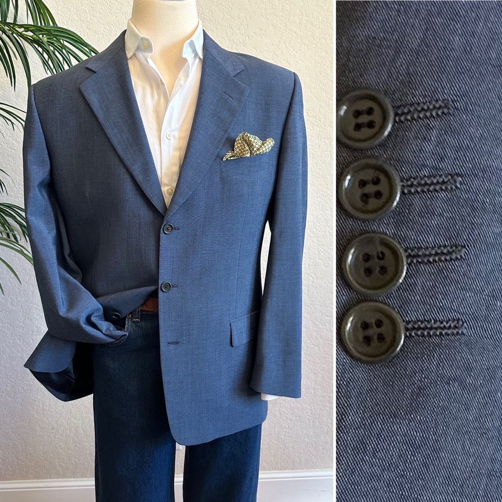 MENS SUIT JACKET SIZE 44 BLUE ITALIAN BLAZER MARZOTTO WOOL COAT TAILORED FIT
